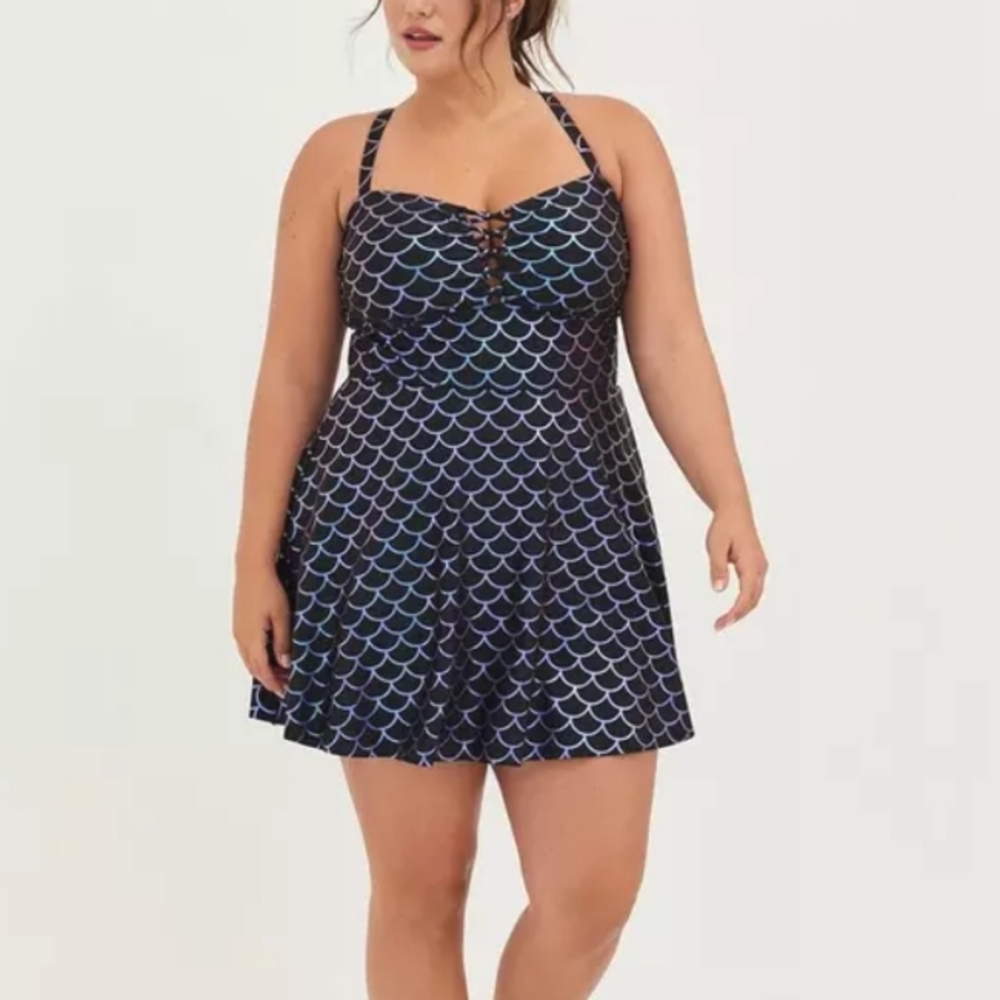 Torrid Blue and Black Scallop One Piece Swimsuit